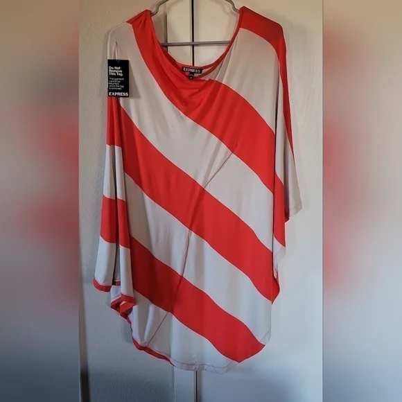 NWT Express Red & Beige Striped One Shoulder Dress - Picture 2 of 10